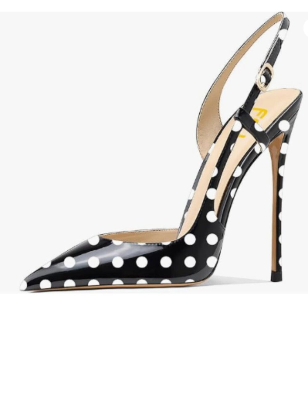 FSJ Black and White Dots Pointed Toe D'Orsay High Heel Slingback Pumps